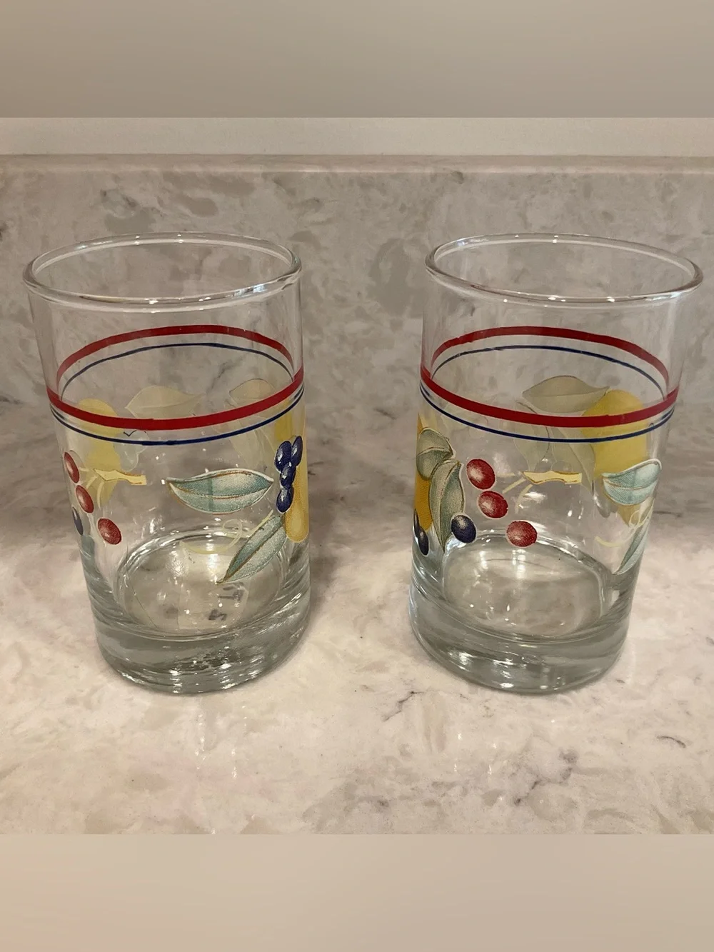 Vintage Corelle Cordinates “Abundance”  7 oz Juice Glasses Set of 2, Corning USA